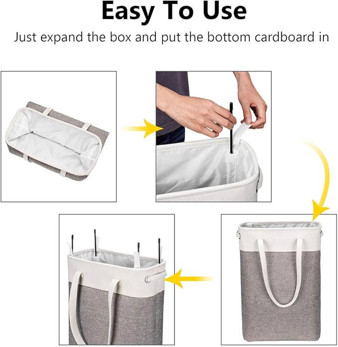 i BKGOO Laundry Basket with Handles white&Grey Coffee-Slim Laundry Bin Collapsible Dirty Clothes Basket Narrow Laundry Bag Foldable Dirty Hamper for Camping, Dorms, Apartments