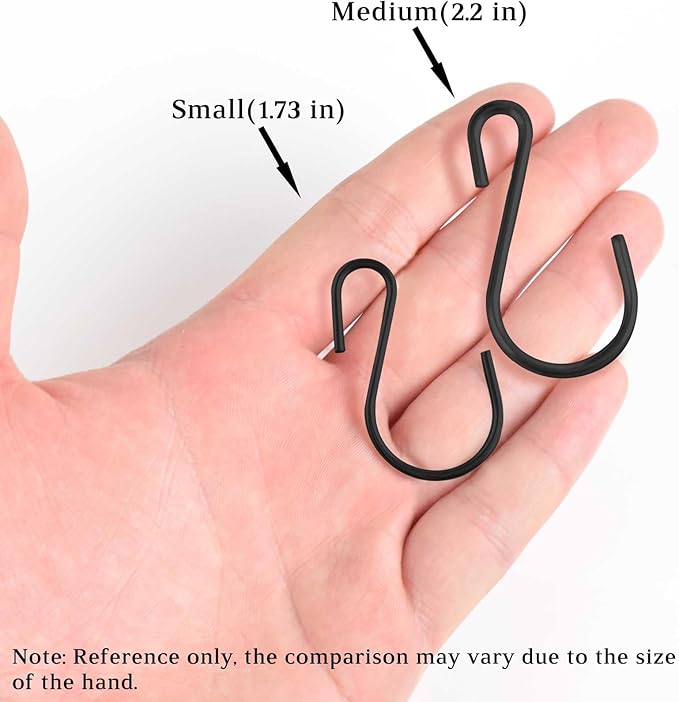S Hooks for Hanging Plants, Clothes, Black S Shaped Hooks Made of Metal Iron, Heavy Duty S-Hooks, 30 Pack
