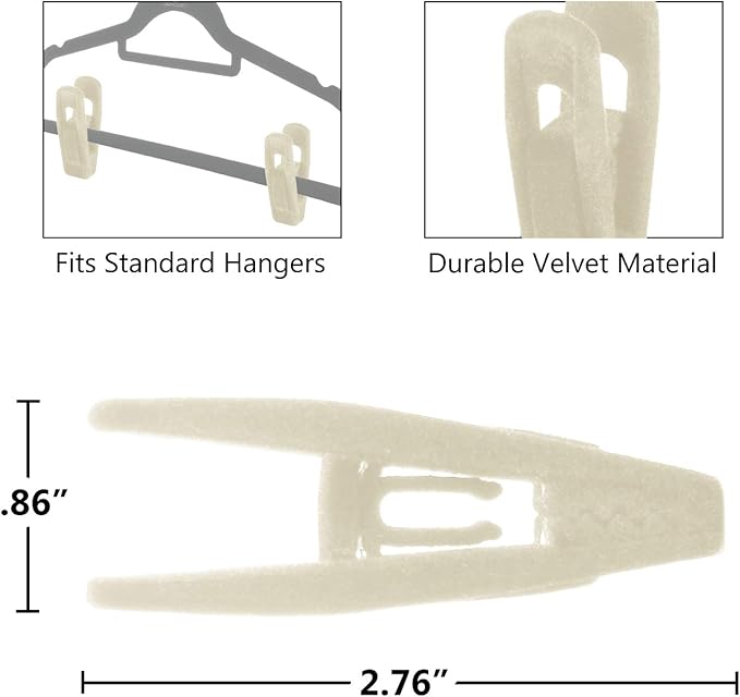 Velvet Clips, 20 Pack, Durable Non- Breaking Material, Matching Hangers of Our Brand and Your existing Velvet Hanger, Suitable to Hang Many Types of Clothes. (Ivory)