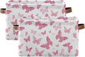 Watercolor Pink Butterfly Storage Basket Bin, Large Cube Storage Box Canvas Collapsible Storage Organizer for Home Office Closet, 2 Pack - 15 L x 11 W x 9.5 H