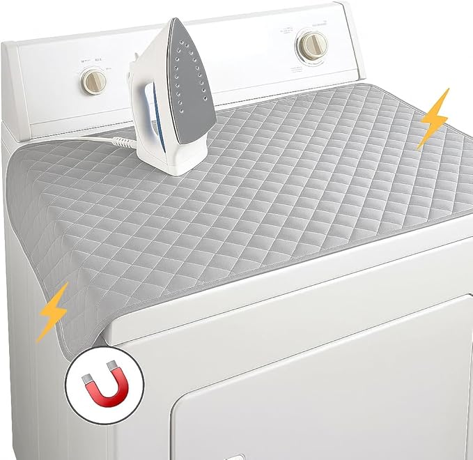 Magnetic Portable Ironing Mat 18" x 31" – Quilted Heat-Resistant Ironing Blanket for Washer or Dryer Tops – Foldable Tabletop Ironing Pad and Board Alternative