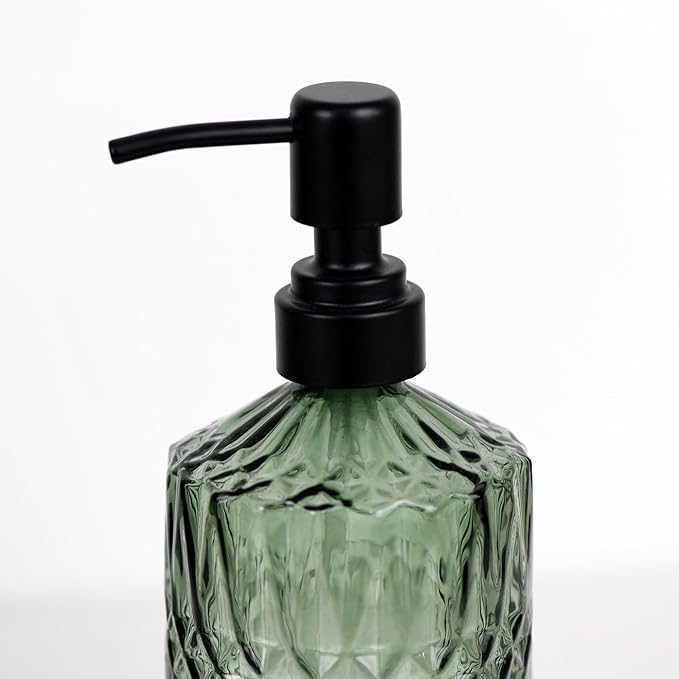 18 oz Dark Green Thick Glass Soap Dispenser with Black Rustproof Pump Refillable Bathroom, Kitchen Soap Dispenser for Hand Soap, Detergent, Lotion (Dark Green)