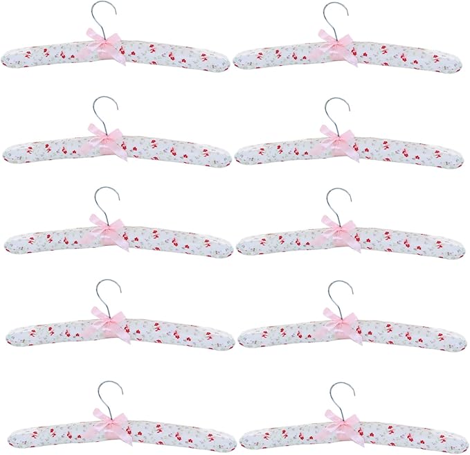 Padded Coat Hangers Padded Hangers Flower Satin Padded Clothes Hangers Soft Sweater Hangers Padded Hangers for Clothes Shirt Blouse Lingerie 10PCS, 15 inch.