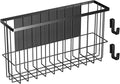 Magnetic Refrigerator Baskets, Fridge Spice Rack Organizer with Hooks, Strong Magnet Metal Hanging Wire Storage Basket Storage Bin Box Container for Pegboard /Refrigerator/Whiteboard/Locker-Black