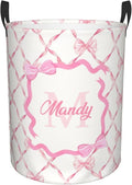 Personalized Laundry Basket for Nursery, Custom Nursery Laundry Hamper with Name, Customize Baby Clothes Circular Hamper for Boys Girls Room Decor, Pink Bow