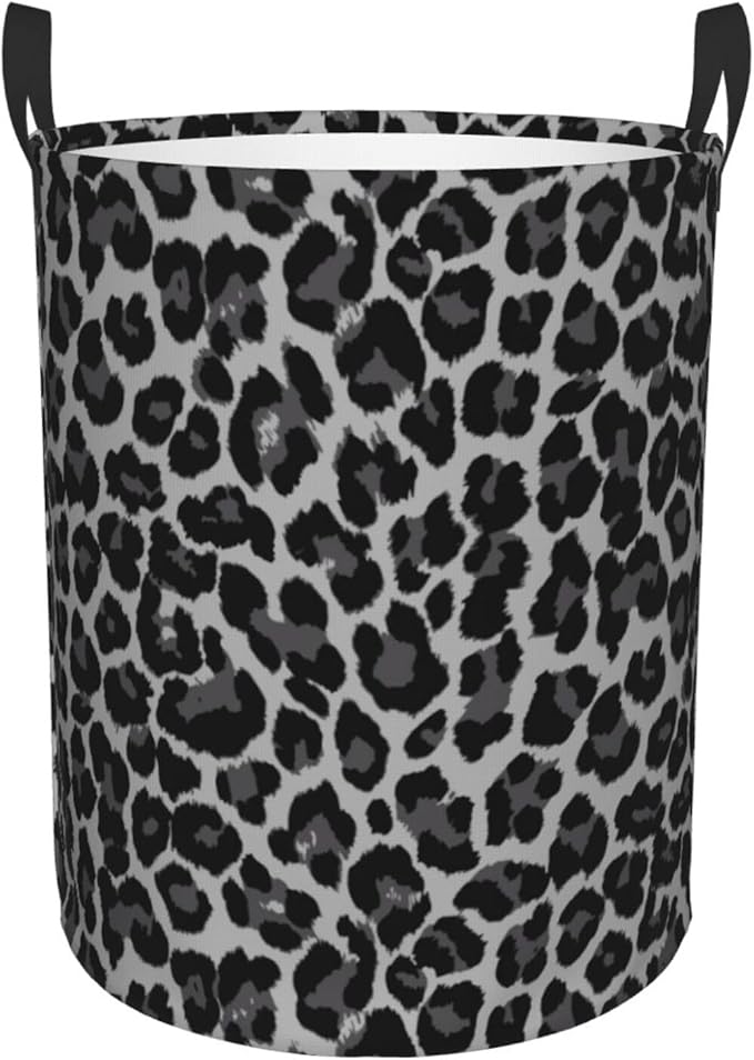 Grey Leopard Round Laundry Hamper Cheetah Gray Storage Basket Toys Clothes Organizer Bin For Home Bathroom Bedroom Dorm Nursery, 38l