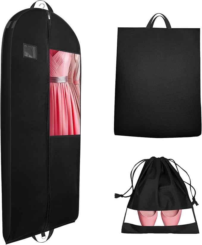 Garment Bags for Hanging Clothes and Travel with 4" Gusseted, Suit Cover for Clothes,Coats,Suit,Jackets,Dress,Shirts,Skirt. (Black-60"-Double zipper-Thickened 80G Non-woven Fabric)