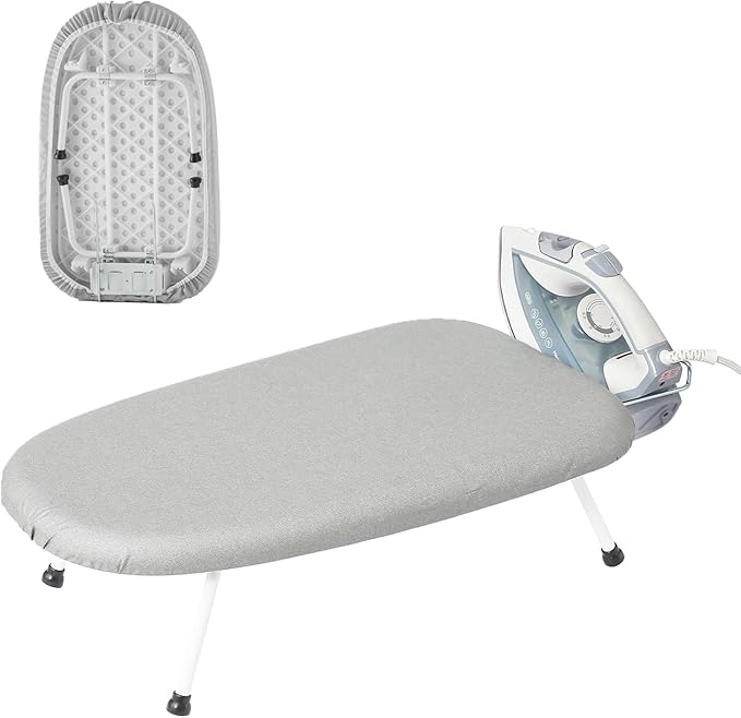 Mini Ironing Board Tabletop Ironing Board Compact Foldable Iron Board Thick Steel Tube with Heat Resistant Covers, Iron Rest for Dorms, Apartment and Travel (Grey)