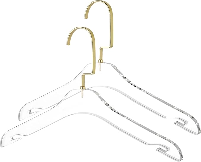 HomeCube USA Clear Acrylic Clothes Hangers with Gold Hooks – Heavy Duty Lucite Design, Elegant & Sturdy for Sweaters, Suits, Jackets, Shirts, Dresses & Boutique Use (5, Small 13")