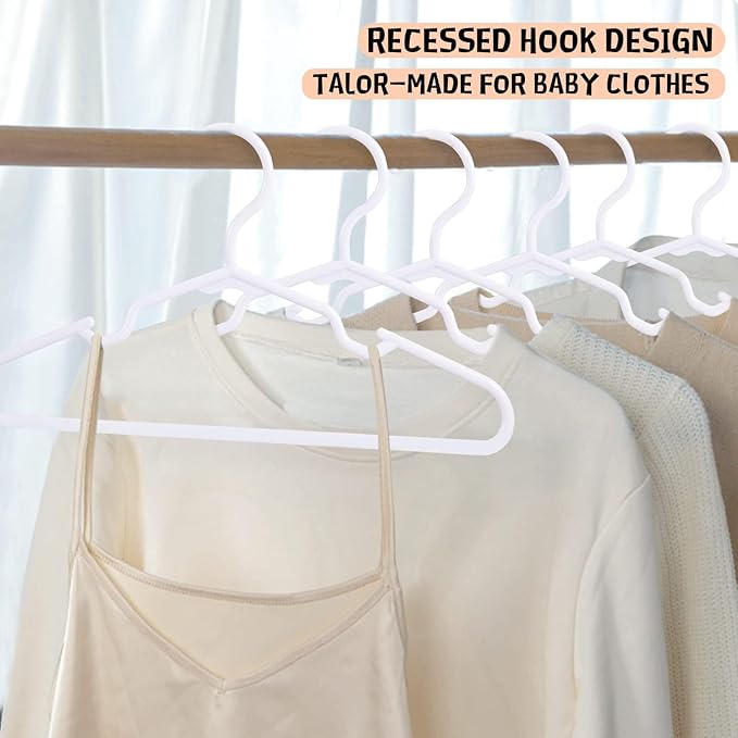 50 Pack White Kids Hangers 11.6 Inch - Baby Clothes Hangers for Toddler & Child, Durable Plastic Children's Hangers for Closet, Pants, Coats, Skirts (Non-Slip, Space-Saving)