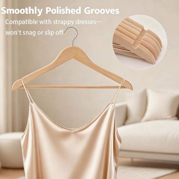 Natural Wooden Hangers 20 Pack, Non-Slip Clothes Hangers with 360° RotatingHooks for Shirts, Durable Heavy Duty Hangers, Slim Space Saving Hanger,Pants, Suits - Ideal for Closet & Travel Storage