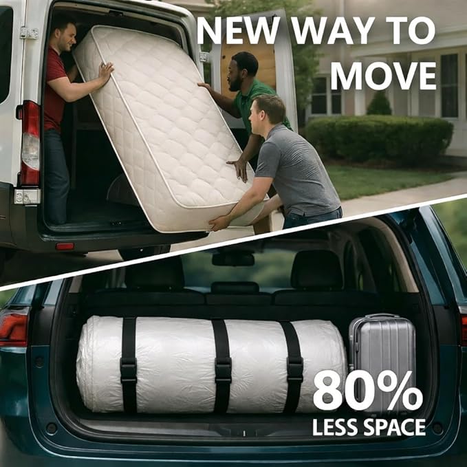 Memory Foam Mattress Vacuum Bag for Moving and Storage – Heavy Duty Compression Bag with Straps, Vacuum Bag for Memory Foam Mattress (Twin/Twin-XL)