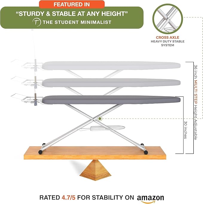 Xabitat Full Size Ironing Board 57" X 15" with Wall Mount Hanger, Full Metal Construction Iron Board, Built in Iron Caddy, Heat & Scorch Resistant Fabric, Cord Holder (Blue, 15 x 57 Inches)