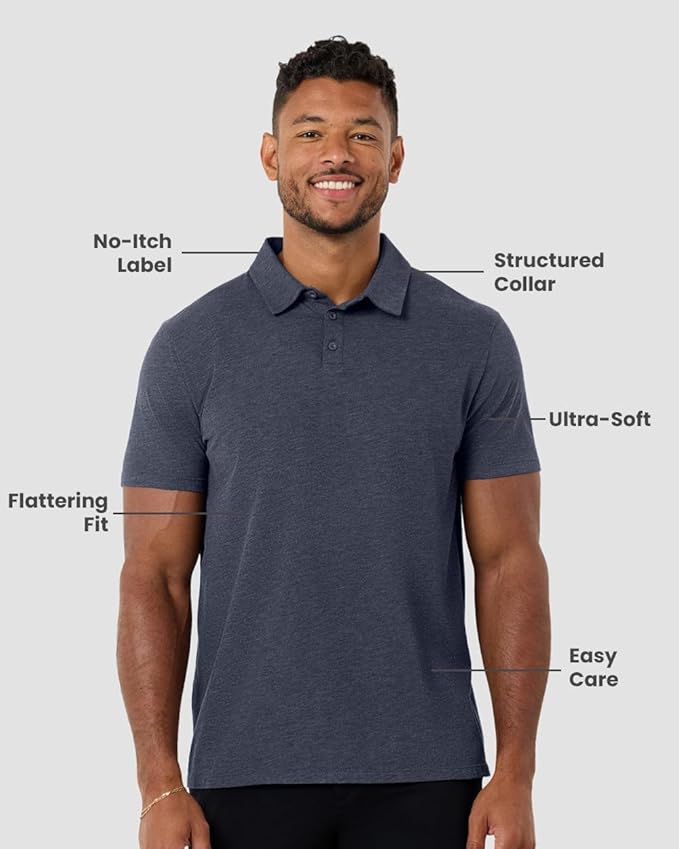 INTO THE AM Polo Shirts for Men - Slim Fit Short Sleeve Collared Shirt S - 4XL Fitted Collar Polos for Work