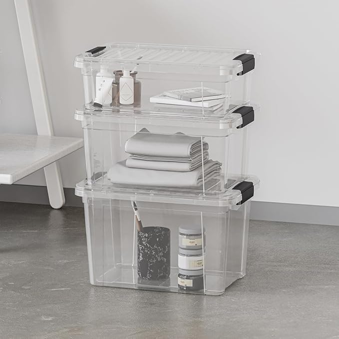 Superio Clear Plastic Storage Bin with Lid, 3.5 Qt, Non-Toxic, BPA Free, Odor Free, Organizer Storage Box, Stackable Plastic Tote for Home, Garage, School, and Office, X-Small