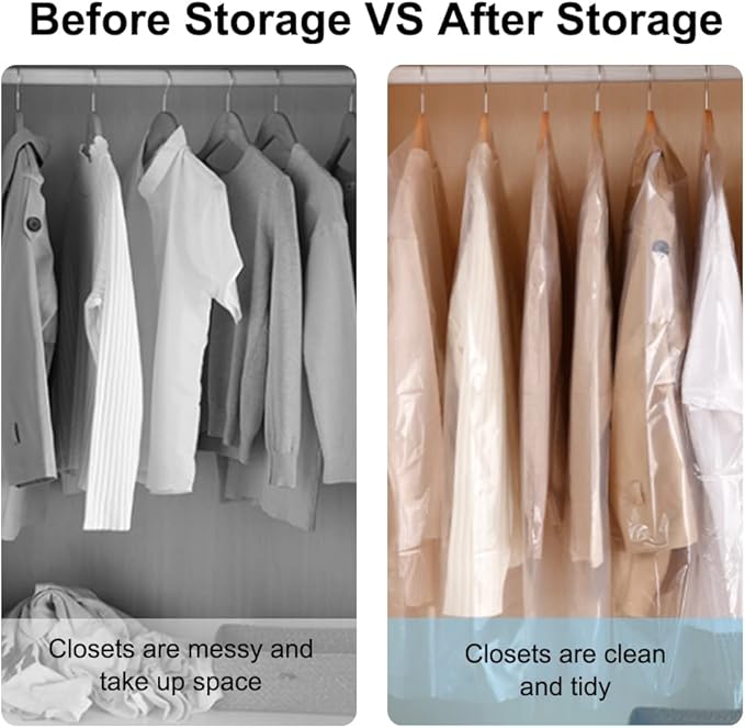 BEISHIDA 25PCS 72 Inch Plastic Garment Bag-Plastic Clear Dry Cleaner Laundry Bags for Clothes Cover, Hanging Clothes Storage for Long Dresses Skirt Coat Suit Shirt Jacket