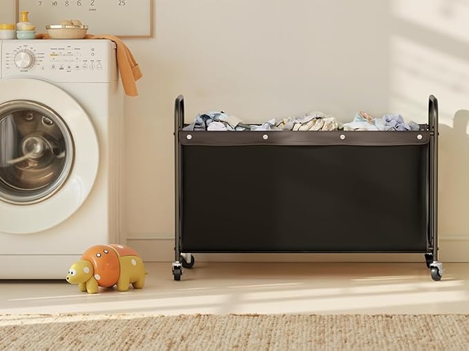 StorageWorks Toy Chest Storage with Wheels, Extra Large Kids Toy Box, Toy Storage Organizer, Metal Toybox for Bedroom, Living Room Area, Kids Room, 135L, Black