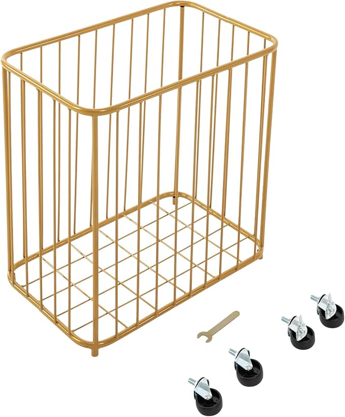Rolling Laundry Hamper, Large-size Metal Laundry Basket Cart w/Wheels, Wheeled Clothing Hamper for Home, Hotel, Mall, Bathroom, Bedroom and Commercial Laundries (Gold)