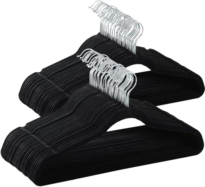 Yaheetech 100 Pack Non Slip Velvet Hangers Heavy Duty Flocked Coat Suit Hangers Space Saving Clothes Racks with 360° Swivel Hook, Black