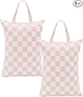 Pink Checkered 2 Pcs Large Travel Laundry Bags for Dirty Clothes, Aesthetic Trendy Waterproof Washable Laundry Bag with Handle for Girls Women, Travel, Gym, Swimming Pool