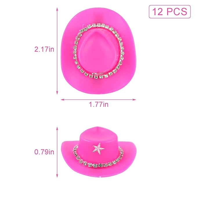 12 Pcs Cowboy Hat Hair Clip Cowgirl Mini Small Tiny Miniature Hat for Western Party Decoration Pink
