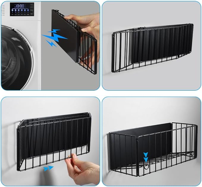 Picowe Large Dryer Ball Organizer Magnetic Storage Bin, Foldable Magnetic Dryer Ball Holder for Laundry Room Organization and Storage to Hold 4-6 Dryer Balls, Without Balls（Black,M）