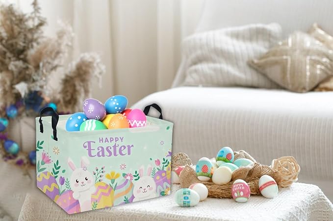 Rectangular Easter Basket Kids Basket Rectangular Cute Storage Bin Organizer Box Room Decor for Home Decor.(Blue eggs)