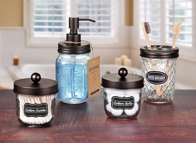 Amolliar Mason Jar Liquid Soap Dispenser Lid, 304 Stainless Steel Pump Lid for 16oz Regular Mouth Mason Jar, Rustic Farmhouse Decor, Hand Soap, Dish Soap, Lotion Soap, Bronze 6Pack, Extra 3 Long Tubes