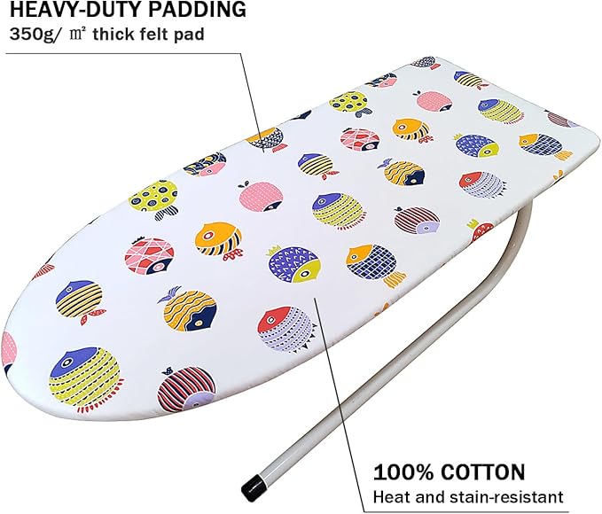 12.5" x 30" Small Tabletop Ironing Board Cover and Pad,3 Pairs of Hook and Loop Fastener Straps,Elastic Edges,Cotton Mini Iron Board Cover with Scorch Resistant Thick Padding