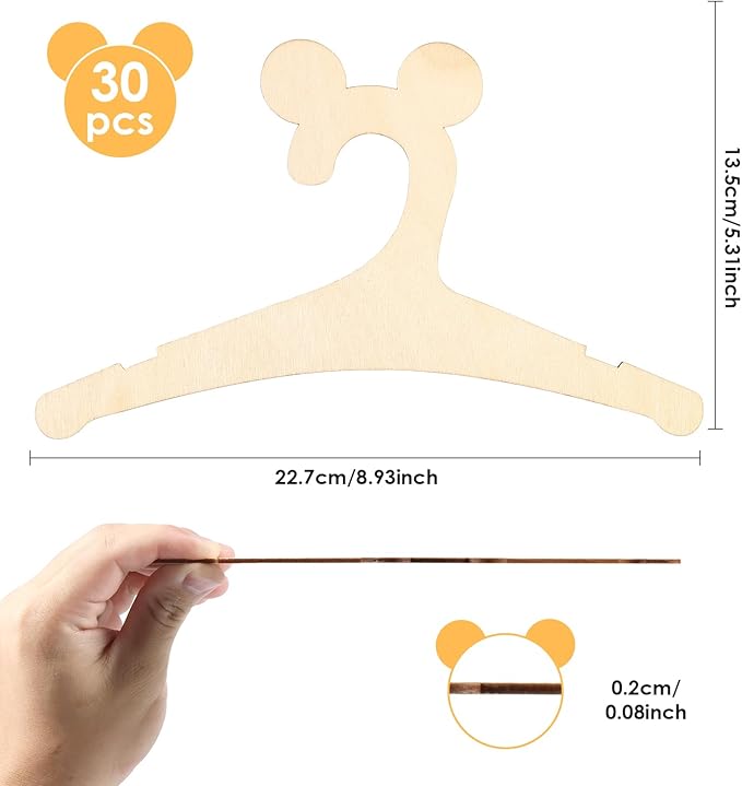 30Pcs Kids Hangers, Wood Baby Hangers, Toddler Hangers, Cartoon Children Hangers, Cute Nursery Hangers for Kids Clothes Pants Jackets (Style 1)