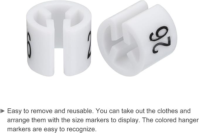 MECCANIXITY Clothes Hanger Marker Colored Hanger Sizer Garment Markers Tag (Number 26, White) for Garment Clothing Color Coding, Pack of 100 Pcs