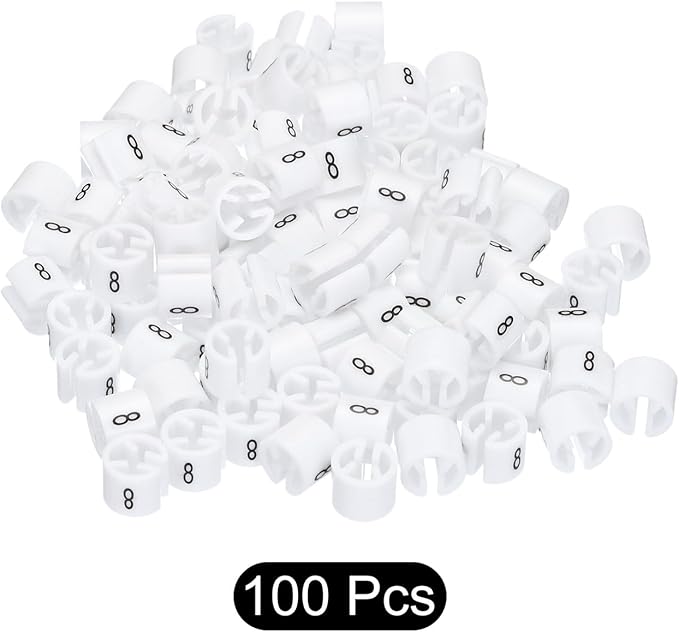 MECCANIXITY Clothes Hanger Marker Colored Hanger Sizer Garment Markers Tag (Number 8, White) for Garment Clothing Color Coding, Pack of 100 Pcs