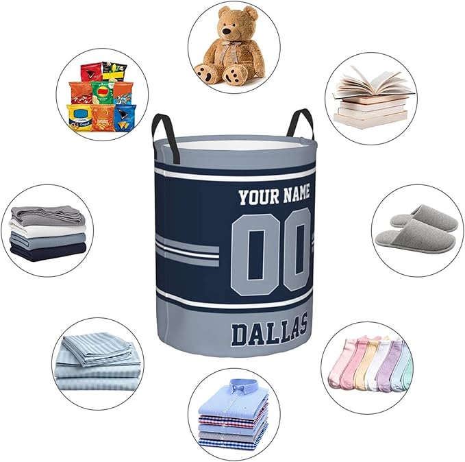 Custom Dallas Laundry Hamper Personalized Laundry Basket Customized Name And Number Collapsible Storage Basket for Bedroom Bathroom Living Room Gifts