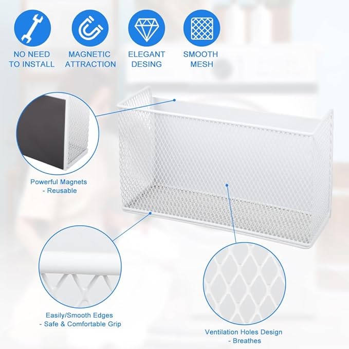 Picowe Magnetic Shelf for Fridge, Aluminum Foil & Plastic Wrap Holder Organizer for Refrigerator, Magnetic Laundry Organizer for Washer /Dryer, Fridge & Small Spaces (White)