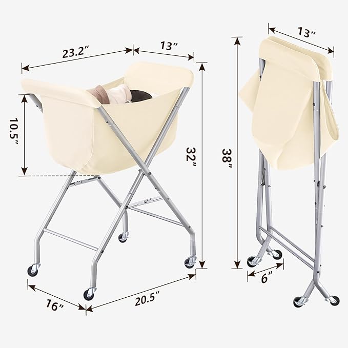 ELYKEN Laundry Cart with Wheels, 32”H Easy Rolling Laundry Hamper with Removable Liner Bag, Sturdy Metal Frame Clothes Basket with 4 Casters and 2 Brakes