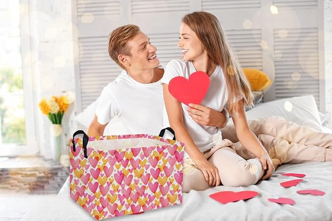 Rectangular Valentine's Day Baskets,Heart Basket,Pink Girls Basket Kids Storage Bin Love Room Decor for Home.(Shining Love)
