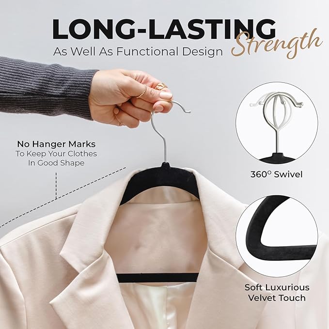 30 Pack Velvet Hanger for Shirt Pants Dresses Skirts Suits Jackets - Slim Space Saving Design - Standard Coat Hanger - Sturdy & Durable Design with Shoulder Grooves Hook