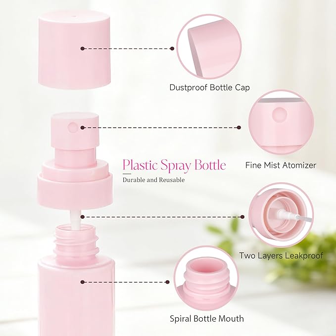 ZEJIA 2 Pack Small Spray Bottle, 2.7OZ/80ml Travel Spray Bottle, Empty Fine Mist Spray Bottles, Refillable Mini Spray Bottles with Labels (Pink)