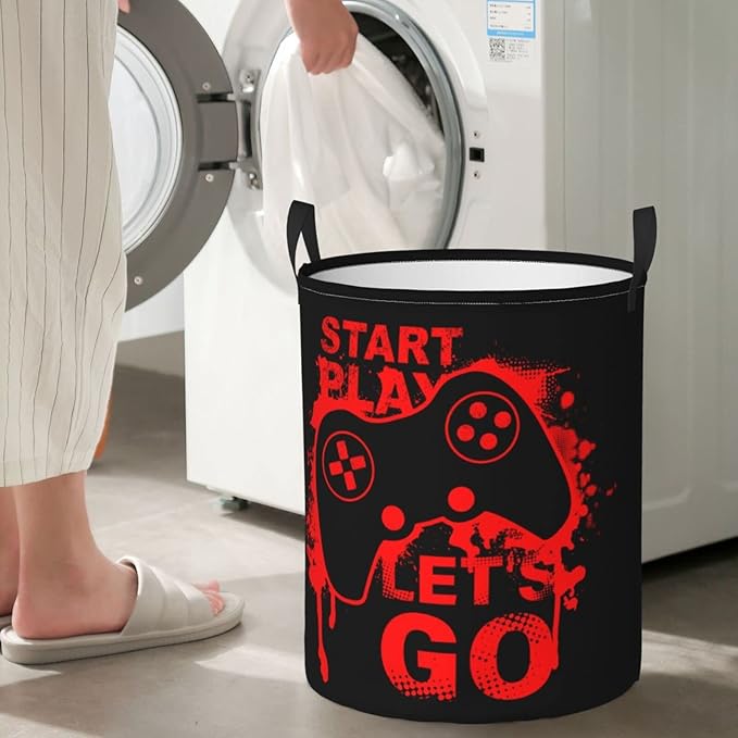 Game Joystick Round Laundry Hamper Storage Basket Toys Clothes Organizer Bin For Home Bathroom Bedroom Dorm Nursery, 38l
