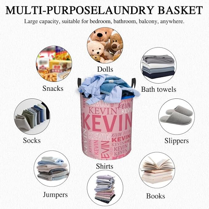 Custom Name Laundry Hamper, Personalized Dirty Clothes Hamper with Name for Bathroom Bedrooms Clothes Storage Organizer, Personalized Gifts for Boys Girls Men Women