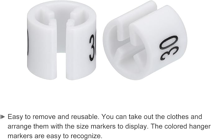 MECCANIXITY Clothes Hanger Marker Colored Hanger Sizer Garment Markers Tag (Number 30, White) for Garment Clothing Color Coding, Pack of 100 Pcs