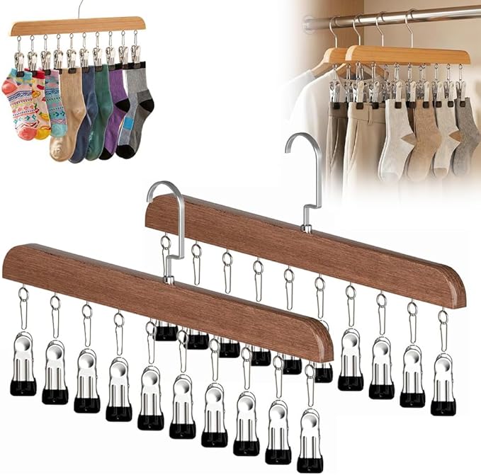 Legging Organizer for Closet, 2026 New Closet Organizer with 10 Clips, 360° Rotating Space Saving Hanging Clothes Organizer Hanging Rack for Holds 20 Leggings, Jeans, Hats, Shorts, Socks (2, Brown)