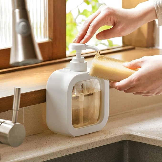 Hand Soap Dispenser for Bathroom, Modern Dish Soap Dispenser for Kitchen Sink, Liquid Soap Container with Pump, Clear Plastic Soap Pump Bottles (2 Packs,10oz, White)