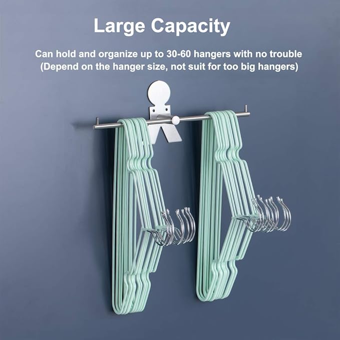 Clothes Hanger Organizer Stacker Storage Holder Rack for Closet and Laundry Room Tidier, Wall Mount, Adhesive or Drilling Installation, Stainless Steel