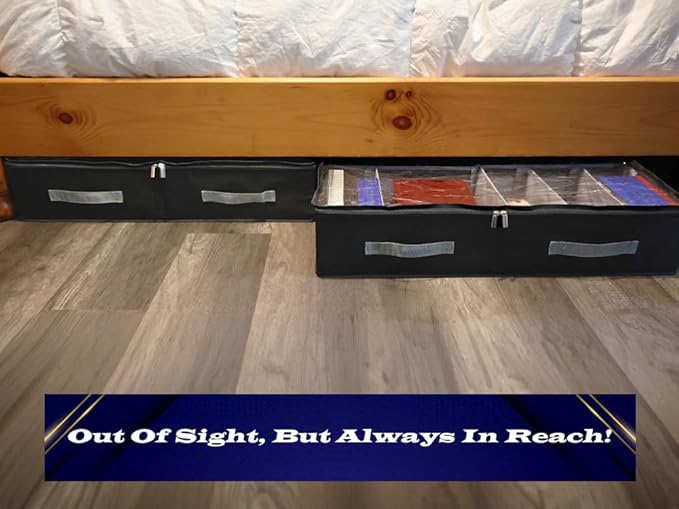 Under Bed Shoe Storage, A Sturdy Closet and Under Bed Storage, Multi-Functional Storage Organizer Solution,with Clear Silk PVC Cover and Adjustable Dividers.