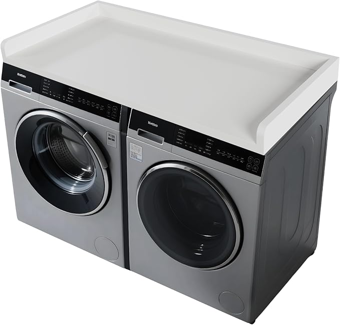 FAHKNS Washer Dryer Countertop - Wood Laundry Washer Dryer Topper with Anti-Slip Mat, 54" Width Waterproof Laundry Room Organization, Light & Save Space, White