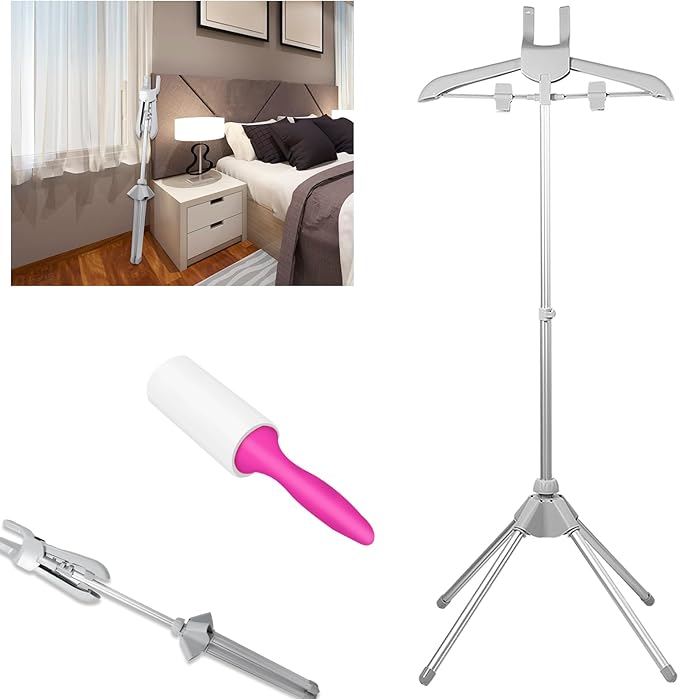 Steamer Stand Telescopic Garment Steamer Rack Height Adjustable Clothes Steamer Holder Foldable Garment Steamer Clothes Rack Portable Standing Garment Hanger with Non Slip Mat for Home Steam