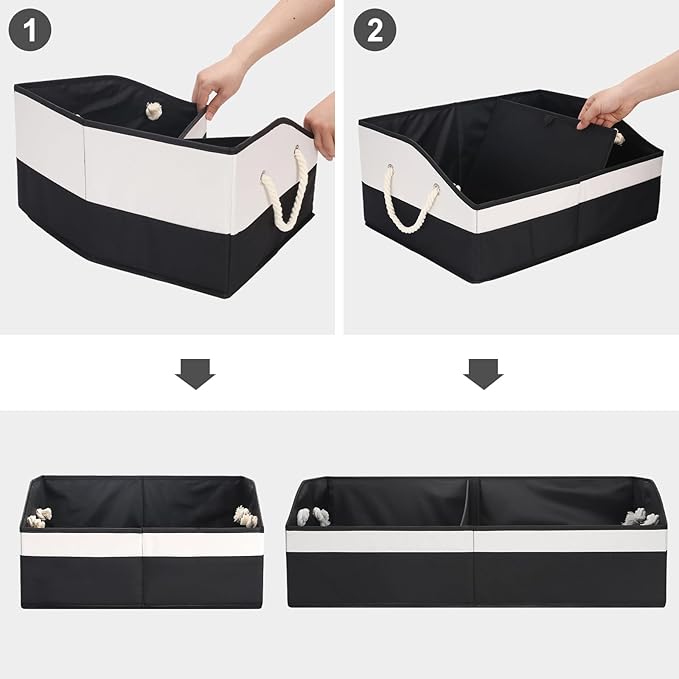 Large Dog Toy Basket With Handle, Foldable Dog Toy Box for Living Room Area, 20" Basket for Dogs Toys, Clothes, Organizers and Storage with Hard Board, Anti-slip for Pet Toys (Black, Medium)