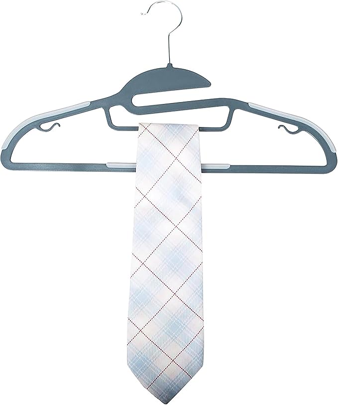 Simplify 8 Pack Ultimate Hanger | S-Shape Collar Saver | Ultra-Thin | Non-Slip | Accessory Bar | Belts | Scarves | Ties | Tank Top | Closet Organization | Dark Grey