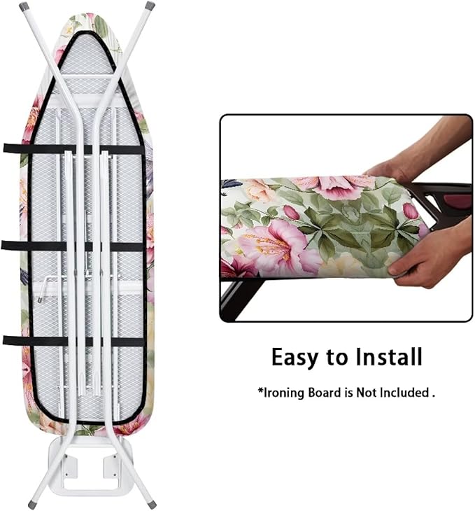 Hummingbird Floral Ironing Board Cover Standard Size 15x54, Thick Padding Elastic Edge Resist Scorching and Staining Heavy Duty Padded Iron Board Covers